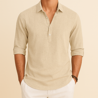 Christopher | Herren Klassisches Langen Ärmeln Henley Poloshirt – Beige
