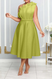 Ein-Schulter-Cocktailkleid für Damen | Midi – Grün