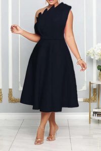 Ein-Schulter-Cocktailkleid für Damen | Midi – Schwarz