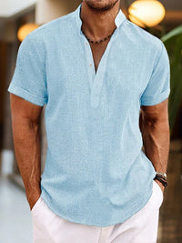 Daniel | Herren Sommerliches Henley Kurzarmshirt – Hellblau