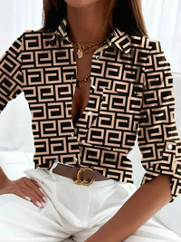 Elegante gestreifte Damenbluse | Langarm – Braun