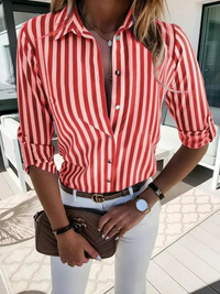 Elegante gestreifte Damenbluse | Langarm – Rot