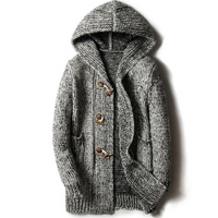 Eleganter Herren-Strickjacke mit Kapuze | Strick – Grau