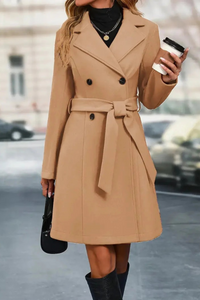 Eleganter doppelreihiger Trenchcoat für Damen | Lang – Khaki