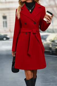 Eleganter doppelreihiger Trenchcoat für Damen | Lang – Rot