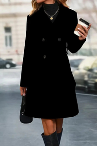 Eleganter doppelreihiger Trenchcoat für Damen | Lang – Schwarz