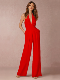 Eleganter Halter-Jumpsuit für Damen | Hochzeitsgäste – Rot