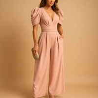 Eleganter V-Ausschnitt- Jumpsuit für Damen | Hochzeitsgäste – Pfirsich