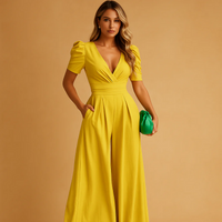 Eleganter V-Ausschnitt- Jumpsuit für Damen | Hochzeitsgäste – Gelb