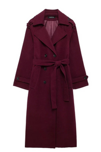 Eleganter Winter-Trenchcoat für Damen | Lang – Burgunderrot