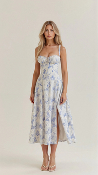 Elegantes Damen Korsett Sommerkleid | Midi – Blau