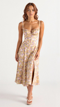 Elegantes Damen Korsett Sommerkleid | Midi – Gelb