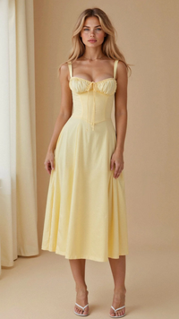 Elegantes Damen Korsett Sommerkleid | Midi – Hellgelb