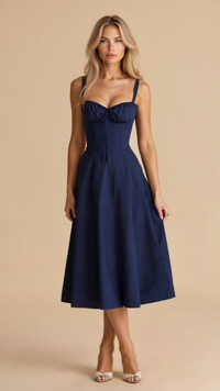 Elegantes Damen Korsett Sommerkleid | Midi – Marine