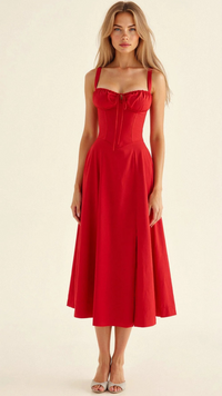Elegantes Damen Korsett Sommerkleid | Midi – Rot