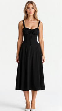 Elegantes Damen Korsett Sommerkleid | Midi – Schwarz