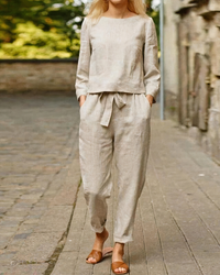Elegantes Damen-Oberteil und Hosen-Set | Zweiteiler – Beige
