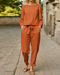 Elegantes Damen-Oberteil und Hosen-Set | Zweiteiler – Orange