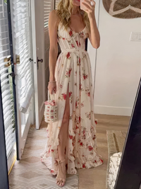 Elegantes geblümtes Korsettkleid für Damen | Maxi – Weiß