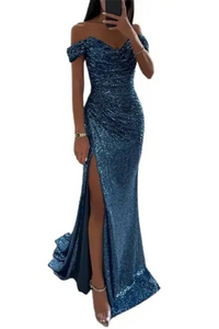 Elegantes Glitzer-Abendkleid für Damen | Maxi – Blau