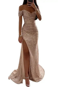Elegantes Glitzer-Abendkleid für Damen | Maxi – Champagner