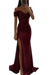 Elegantes Glitzer-Abendkleid für Damen | Maxi – Rot