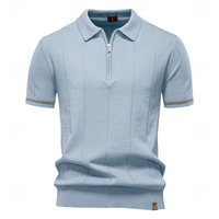 Elegantes Herren-Poloshirt mit Reißverschluss | Kurzarm – Hellblau