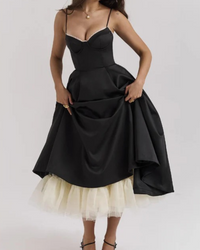 Elegantes Partykleid mit Volumen | Midi – Schwarz