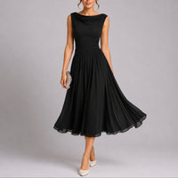 Elfriede | Elegantes Plissee-Midi-Kleid für Hochzeitsgäste im Herbst – Schwarz