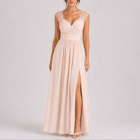 Amelie | Elegantes Spitzen-Maxi-Kleid für Hochzeitsgäste im Herbst – Beige