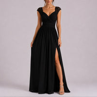 Amelie | Elegantes Spitzen-Maxi-Kleid für Hochzeitsgäste im Herbst – Schwarz