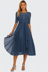 Elegantes Vintage Hochzeitsgastkleid für Damen | Midi – Blau