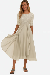 Elegantes Vintage Hochzeitsgastkleid für Damen | Midi – Gold