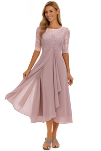 Elegantes Vintage Hochzeitsgastkleid für Damen | Midi – Rosa