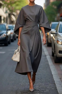 Elegantes Vintage-Kleid für Damen | Midi – Grau
