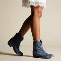 Ella | Damen Lässige Cowboy Blockabsatz Stiefeletten – Blau