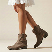 Ella | Damen Lässige Cowboy Blockabsatz Stiefeletten – Braun