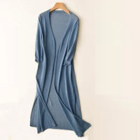 Elsbeth | Damen Langer Cardigan Offen Maxi Strickjacke – Blau