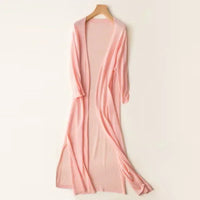 Elsbeth | Damen Langer Cardigan Offen Maxi Strickjacke – Rosa