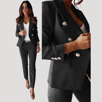 Elske | Damen Zweireiher Blazer Hosenanzug Set – Schwarz
