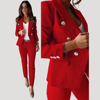 Elske | Damen Zweireiher Blazer Hosenanzug Set – Rot