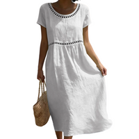 Emilia | Leinenlook-Midikleid mit Spitze – Weiß