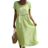 Emilia | Leinenlook-Midikleid mit Spitze – Grün