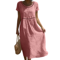 Emilia | Leinenlook-Midikleid mit Spitze – Rosa