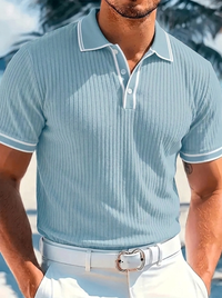 Emilio | Herren geripptes maßgeschneidertes Poloshirt – Hellblau