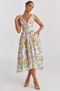 Damen Lässig Vintage Blumen Hochzeitsgast Kleid | Midi – Gelb