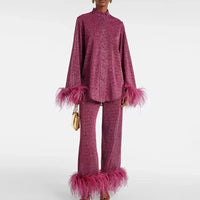 Claudia | Damen Glitzer Abendkleid Set Federärmel – Glitzer Set Federärmel 2026 – Rouge vin