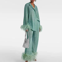 Claudia | Damen Glitzer Abendkleid Set Federärmel – Glitzer Set Federärmel 2026 – Vert Clair