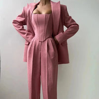 Vera | Damen 3-Teiliges Tailliertes Set Oberteil Rock Blazer – Business Set 2026 – Rosa
