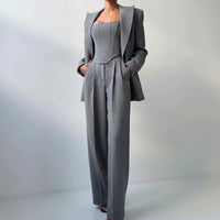 Vera | Damen 3-Teiliges Tailliertes Set Oberteil Rock Blazer – Business Set 2026 – Grau